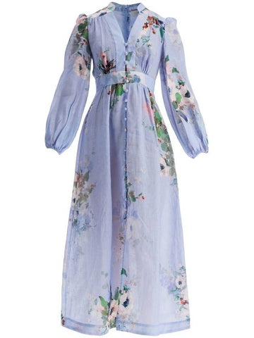 light blue watercolor floral midi dress with deep v neckline - ZIMMERMANN - BALAAN 1