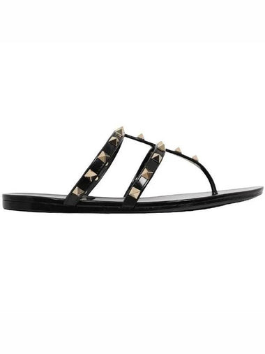 Rockstud PVC Rubber Flat Flip Flops Black - VALENTINO - BALAAN 1