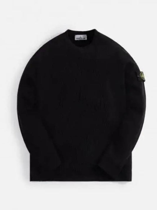 Garment Dyed V Neck Badge Sweatshirt Black - STONE ISLAND - BALAAN 2