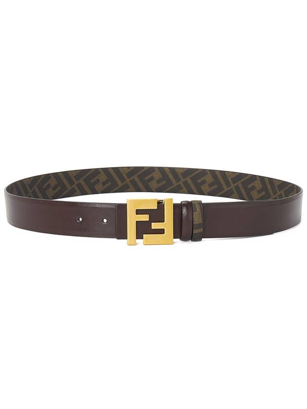 FF Square Buckle Reversible Leather Canvas Belt Brown - FENDI - BALAAN 4