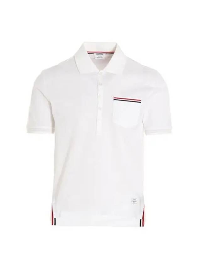 Men's Three Stripes Pocket Mercerized Short Sleeve Polo Shirt White - THOM BROWNE - BALAAN 2