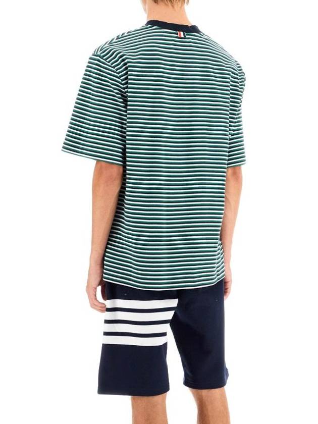 Striped Milano Rib Crewneck Cotton Short Sleeve T-Shirt Green - THOM BROWNE - BALAAN 4