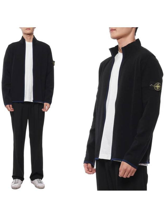 Compass Patch High Neck Stretch Wool Zip Up Cardigan Navy - STONE ISLAND - BALAAN 2