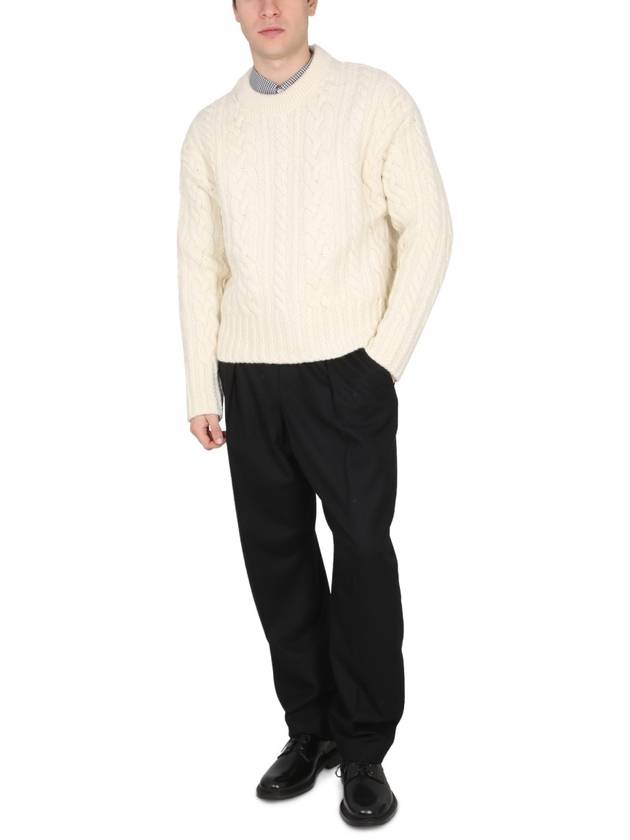 Cable Crew Neck Wool Knit Top Offwhite - AMI - BALAAN 3