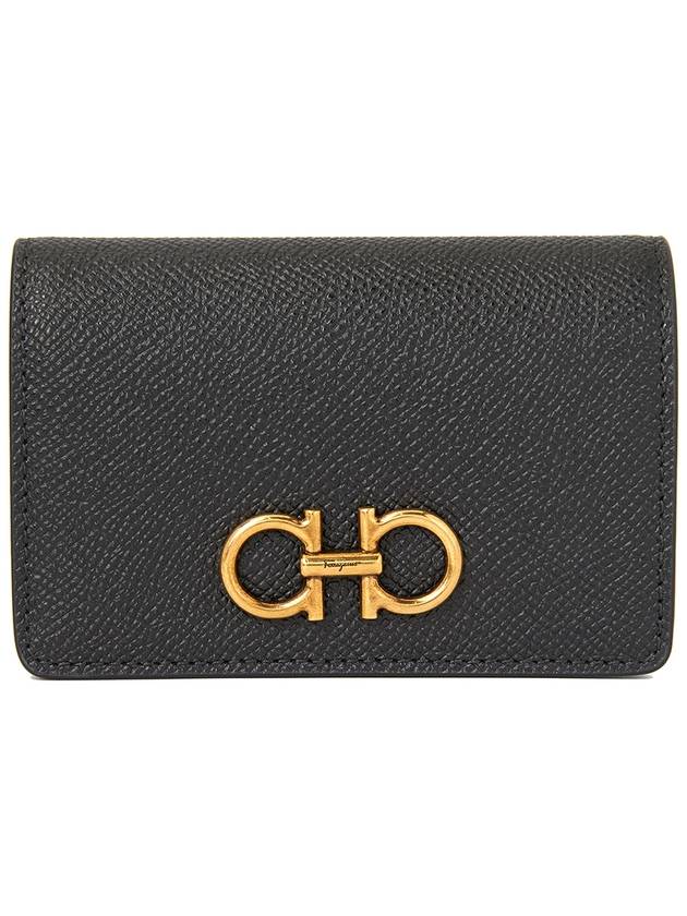 Gancini Leather Card Wallet Black - SALVATORE FERRAGAMO - BALAAN 2