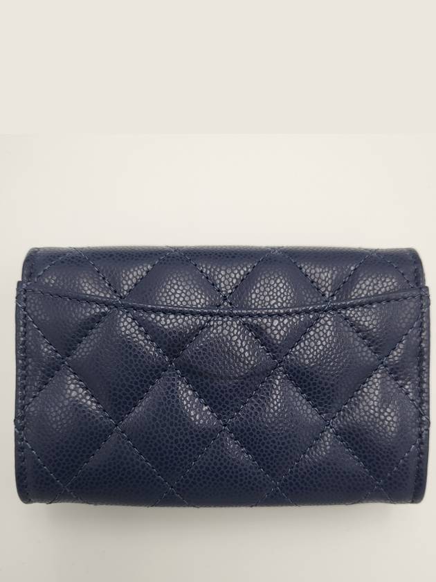 Gold Classic Grained Shiny Calfskin Card Holder Navy - CHANEL - BALAAN 5