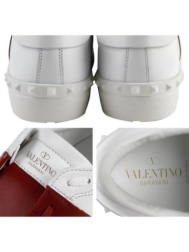 Men's Rockstude Open Leather Low Top Sneakers White Red - VALENTINO - BALAAN 8