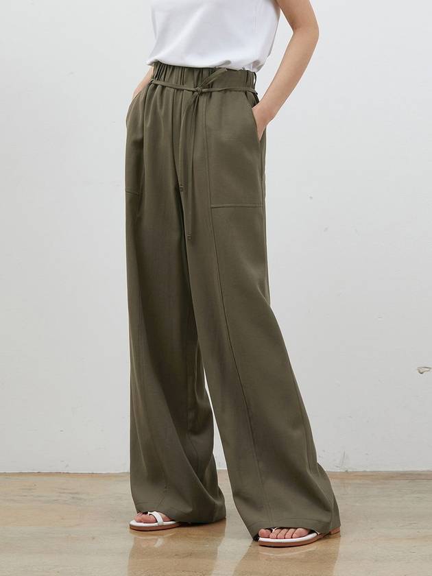 Linen wide string long pants khaki - RYUL+WAI: - BALAAN 1