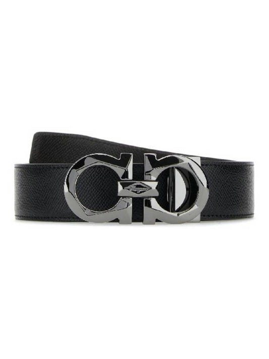 Silver Gancini Reversible Leather Belt Black - SALVATORE FERRAGAMO - BALAAN 2