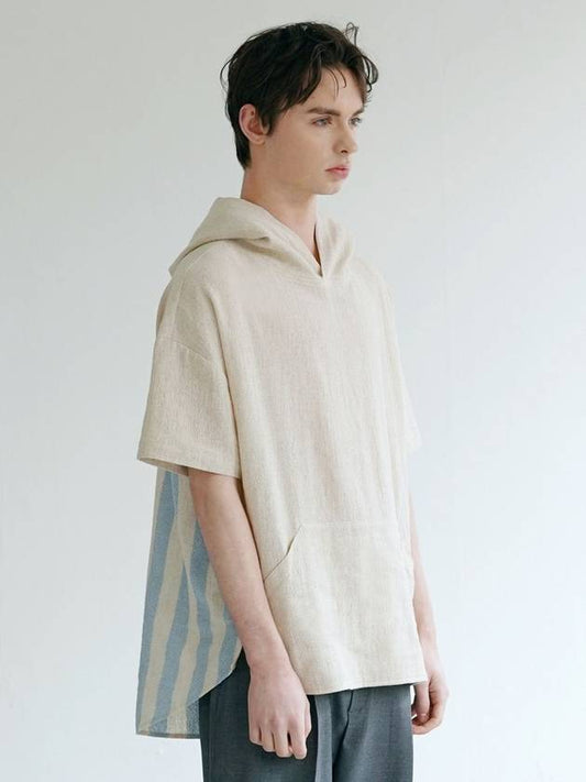 Linen Hoodie Short Sleeve T-Shirt Ivory - IFELSE - BALAAN 1