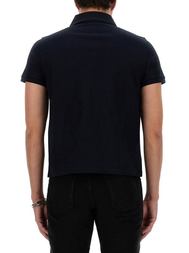 Men's Monogram Cotton Short Sleeve Polo Shirt Navy - SAINT LAURENT - BALAAN 4