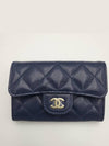 Gold Classic Grained Shiny Calfskin Card Holder Navy - CHANEL - BALAAN 4