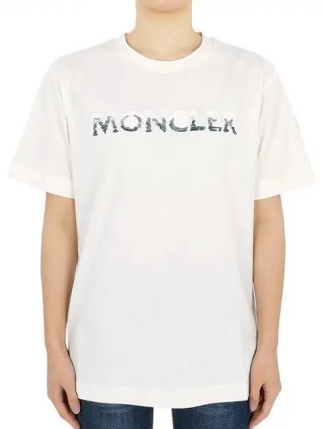 Women s Print Logo Short Sleeve Ivory 8C00028 829HP 034 270029 1053683 - MONCLER - BALAAN 1