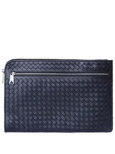 Intrecciato Weaving Zipper Clutch Bag Black - BOTTEGA VENETA - BALAAN 2