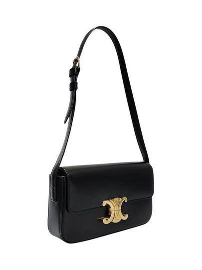 Celine 194143BF4 38NO Black Shiny Calfskin Triomphe Claude Shoulder Bag - CELINE - BALAAN 2