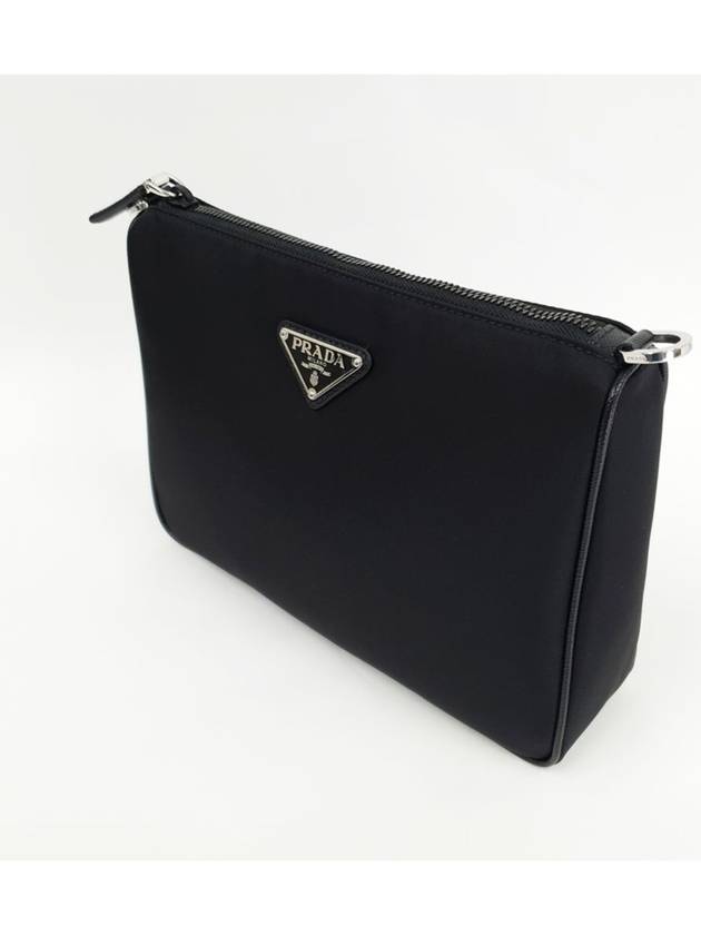 Triangle Logo Re-Nylon Saffiano Leather Shoulder Bag Black - PRADA - BALAAN 4