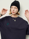 Women's P Logo Special Silhouette Sweatshirt Navy - PRETONE - BALAAN 5