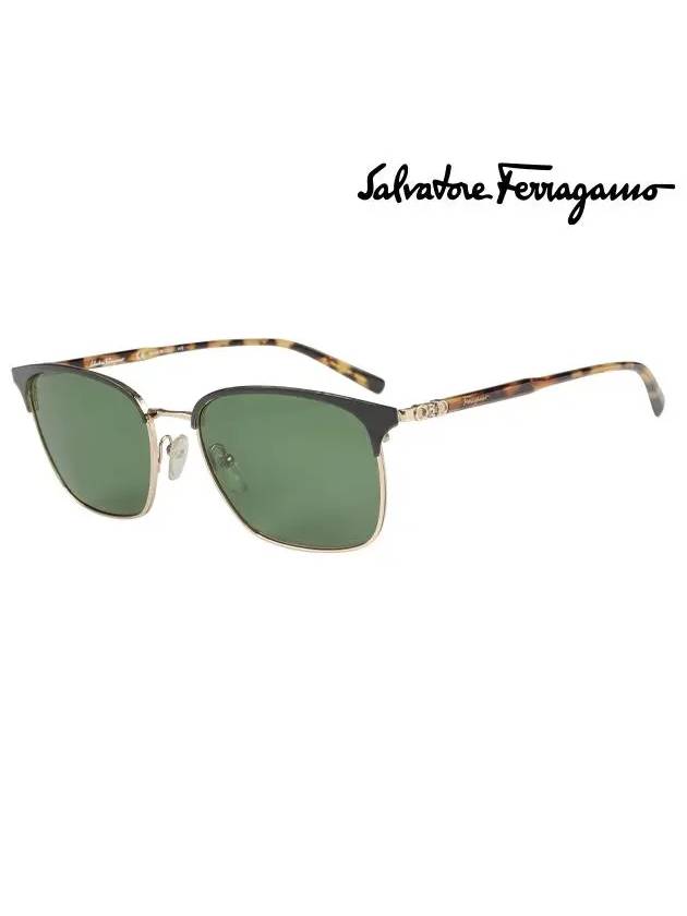 Square Metal Sunglasses Brown Green - SALVATORE FERRAGAMO - BALAAN 3