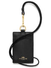 Cross Grain Leather Lanyard ID Case Necklace Card Wallet Black - COACH - BALAAN.