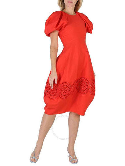 Stella Mccartney Bright Red Broderie Anglaise Puff-Sleeve Dress, Brand Size 38 (US Size 4) - STELLA MCCARTNEY - BALAAN 2