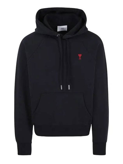 Heart Logo Embroidery Cotton Hoodie Black - AMI - BALAAN 2