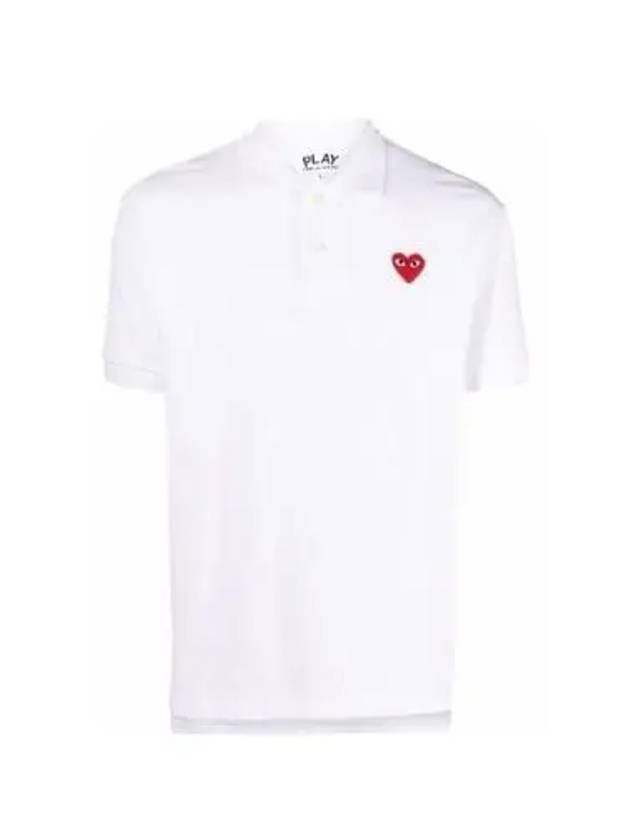 Men s Red Heart Waffen Short Sleeve Collar T shirt P1T006 - COMME DES GARCONS - BALAAN 1