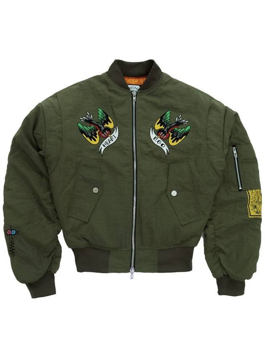 Embroidered Graphic Nylon Bomber Jacket Khaki - GRAPHISTE MAN.G - BALAAN 1