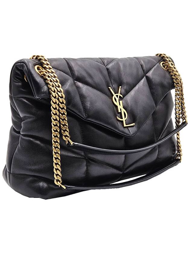 Saint Laurent 577475 Black Quilted Gold Chain Lulu PUFFER Medium Shoulder Bag - SAINT LAURENT - BALAAN 3