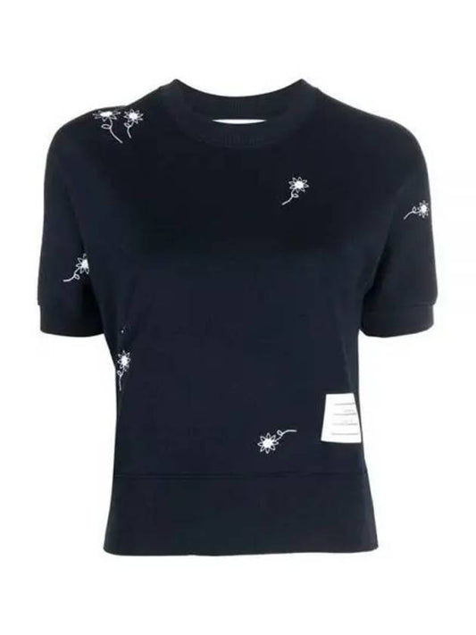 Embroidered Flower Dolman Short Sleeve T-Shirt Navy - THOM BROWNE - BALAAN 2