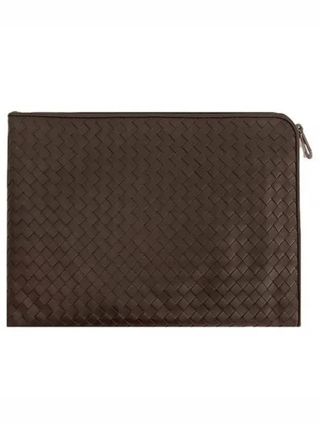 Intrecciato Weaving Zipper Medium Clutch Bag Dark Brown - BOTTEGA VENETA - BALAAN 2