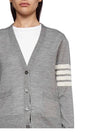 Sustainable Fine Merino Wool 4-Bar Relaxed Fit V-Neck Cardigan Light Grey - THOM BROWNE - BALAAN 5