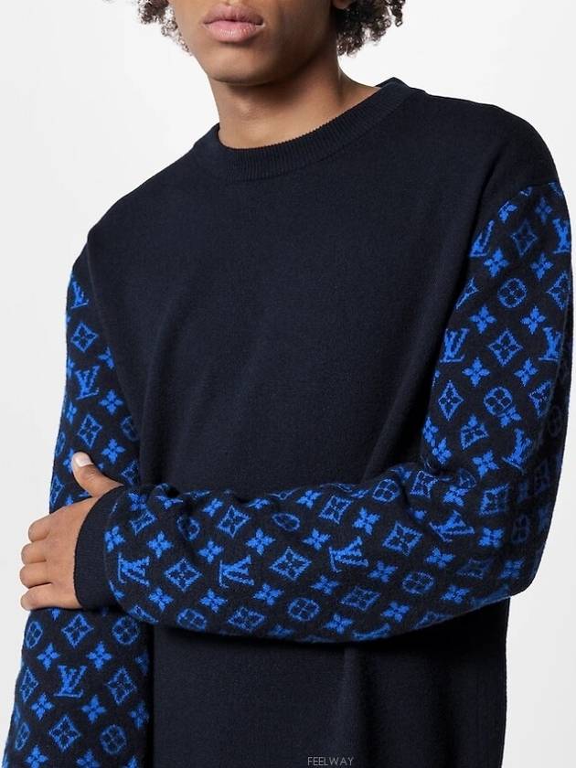 Monogram Mix Cashmere Crew Neck Knit Top Blue - LOUIS VUITTON - BALAAN 4