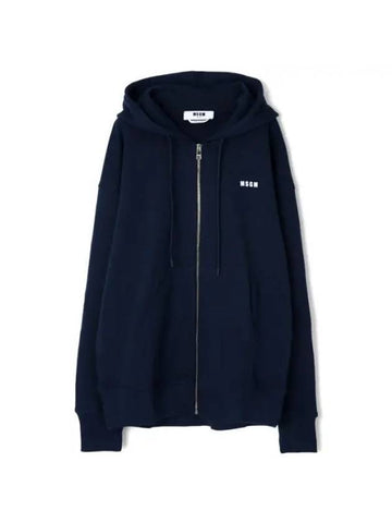 Logo Print Cotton Zip Up Hoodie Navy - MSGM - BALAAN 1