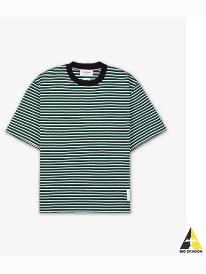 Striped Milano Rib Crewneck Cotton Short Sleeve T-Shirt Green - THOM BROWNE - BALAAN 2