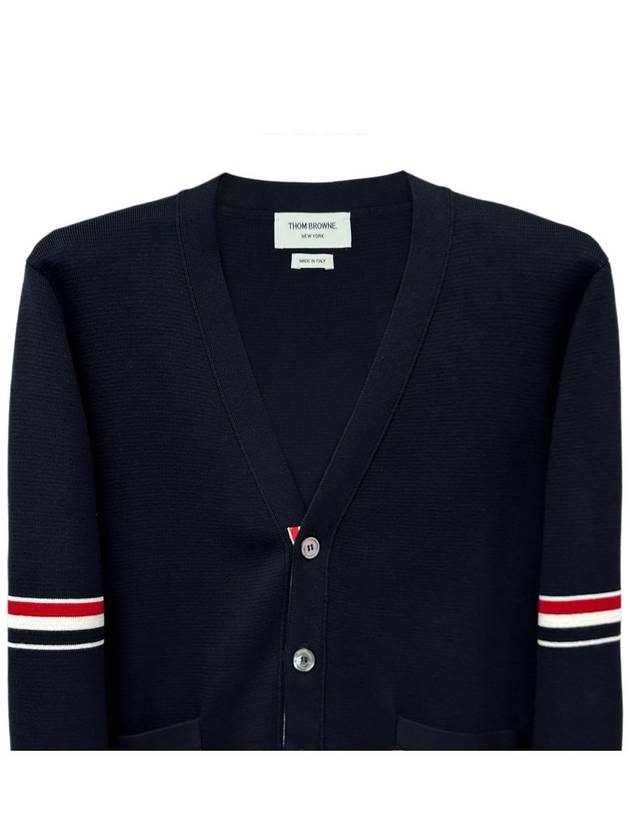 Milano Stitch Sprite Armband Cotton V-neck Cardigan Navy - THOM BROWNE - BALAAN 5