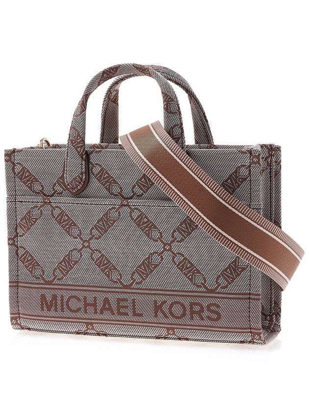 Gigi Small Empire Logo Jacquard Tote Bag Beige Brown - MICHAEL KORS - BALAAN 3