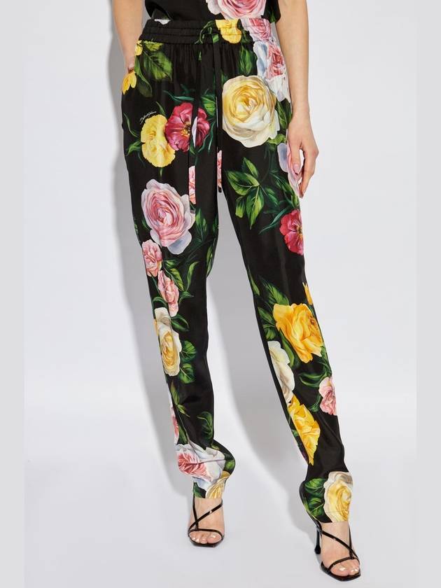 Dolce & Gabbana Silk Trousers With Floral Motif, Women's, Multicolour - DOLCE&GABBANA - BALAAN 3