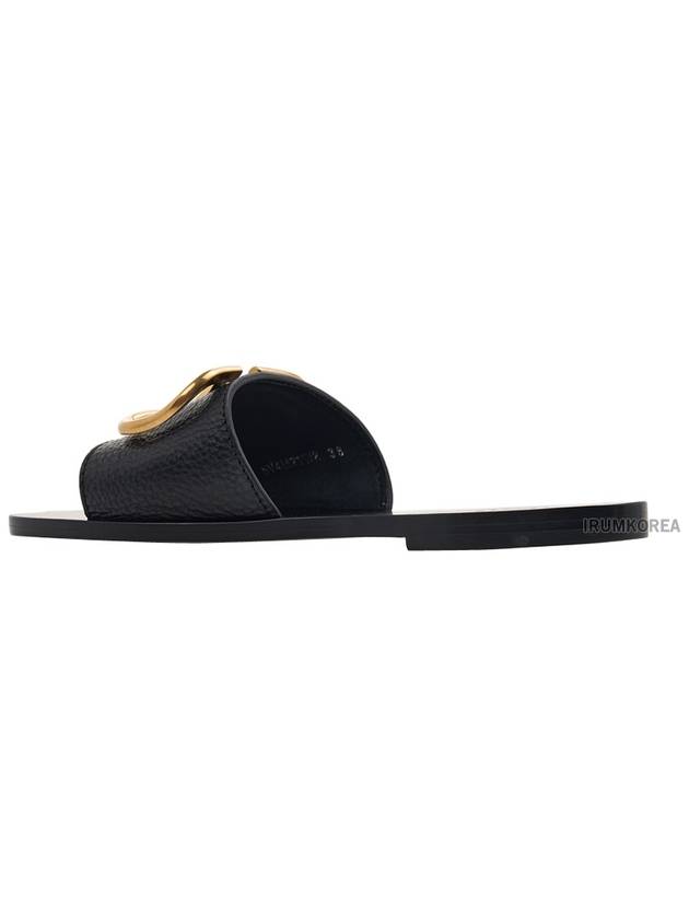 V Logo Signature Leather Slippers Black - VALENTINO - BALAAN 4