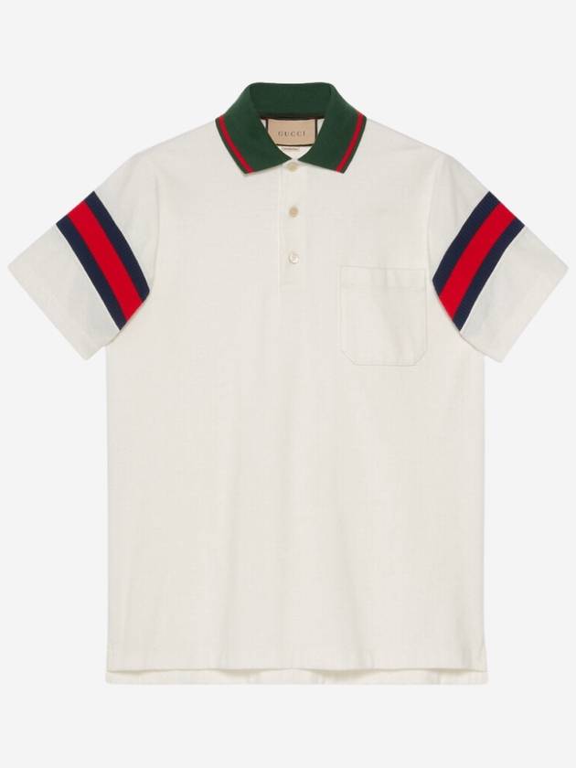 Web Cotton Jersey Short Sleeve Polo Shirt White - GUCCI - BALAAN 2