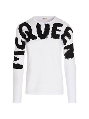 Men's Macro Graffiti Long Sleeve T-Shirt White - ALEXANDER MCQUEEN - BALAAN 1