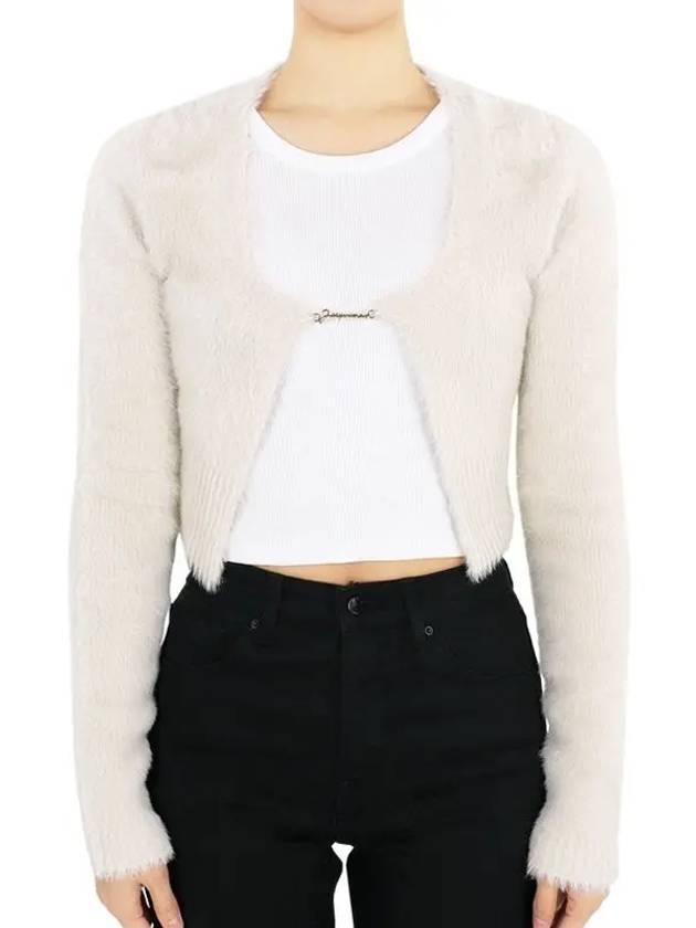 La Maille Neve Manches Longues Fluffy Charm Logo Cardigan Offwhite - JACQUEMUS - BALAAN 3