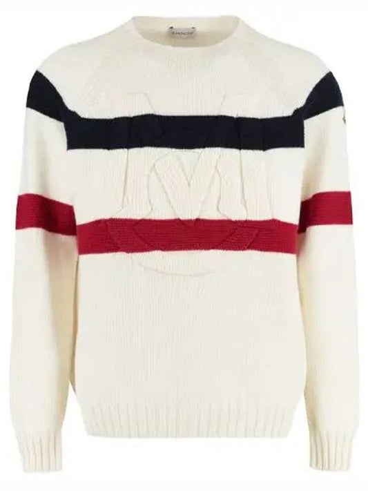 Logo emboss round cashmere round knit ivory men's knit 9C00001 M1127 P07 - MONCLER - BALAAN 1