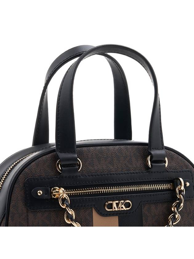 Williamsburg Small Logo Stripe Satchel Canvas Tote Bag Black Brown - MICHAEL KORS - BALAAN 8