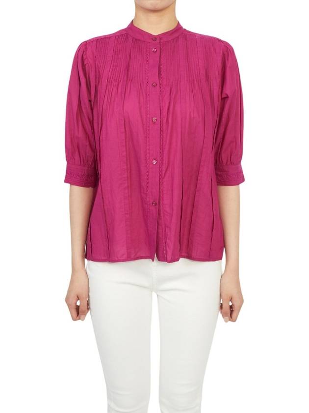 Women's Lace Button Cotton Blouse Purple - VANESSA BRUNO - BALAAN 2