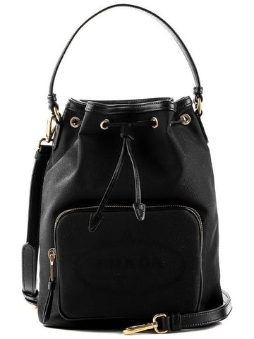 Logo Jacquard Duet Bucket Bag Black - PRADA - BALAAN 1