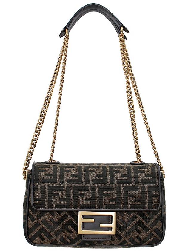 Baguette Chain FF Jacquard Medium Cross Bag Brown - FENDI - BALAAN 4