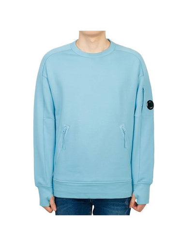 Men's Diagonal Lens Wappen Crew Neck Sweatshirt Blue - CP COMPANY - BALAAN 1