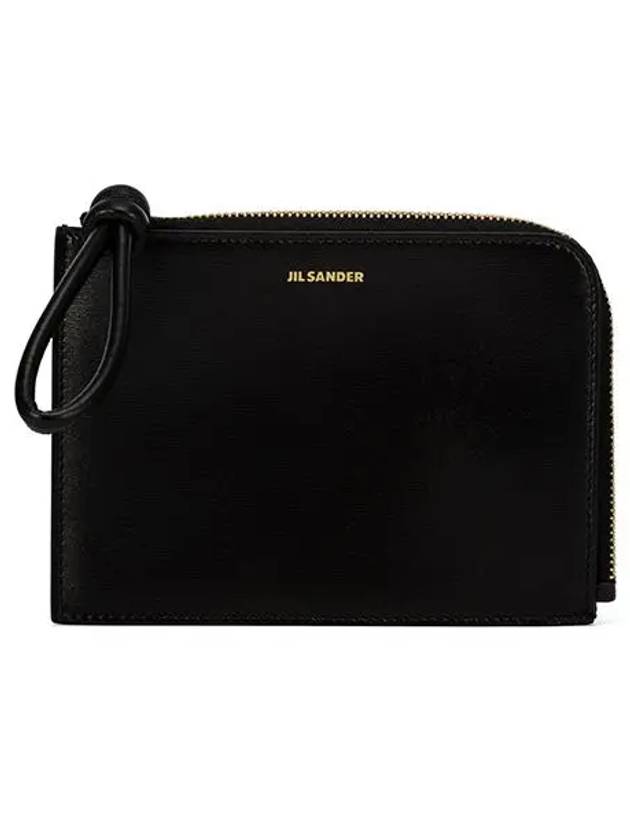 Embossed Logo Leather Envelope Card Wallet Black - JIL SANDER - BALAAN 1