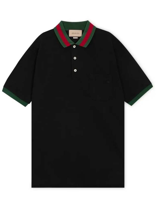 Men's Web Motif Stripe Collar Short Sleeve Polo Shirt Black - GUCCI - BALAAN 4