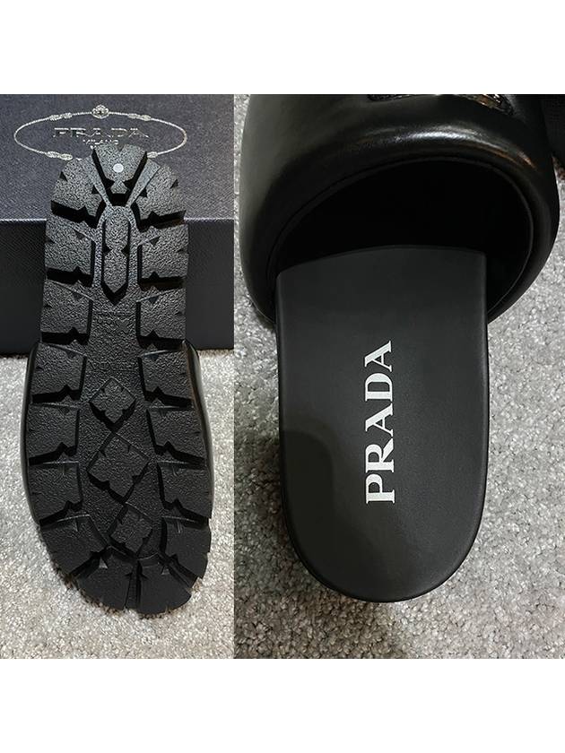 Logo Padded Leather Slippers Black - PRADA - BALAAN 8